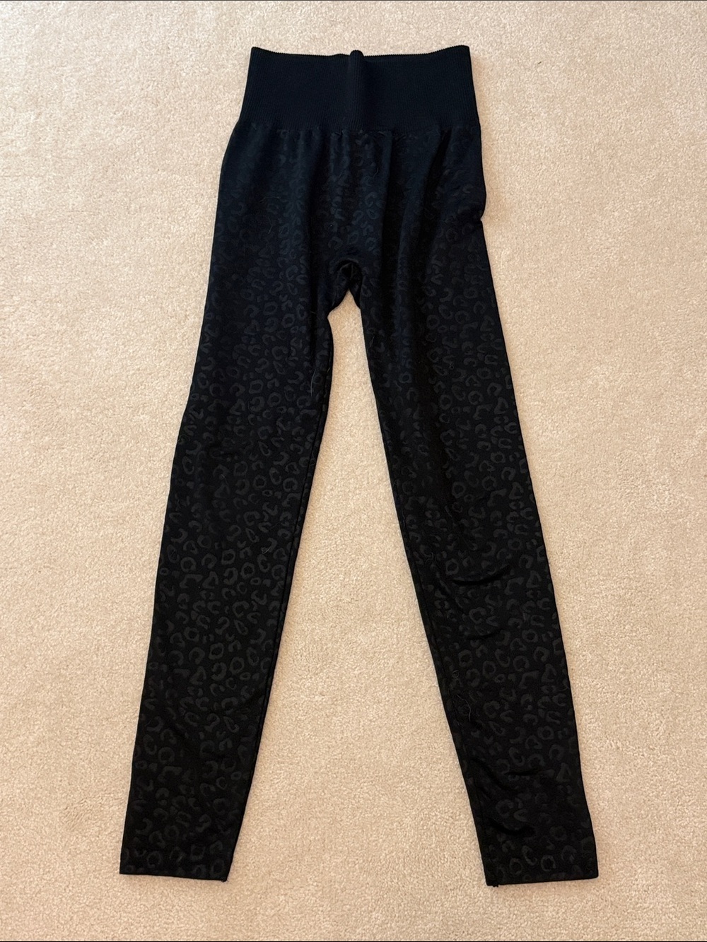 Black Leopard-Print High-Waist Fleece Lined Leggings - Size S